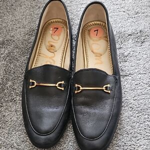 Sam Edelman Black Women's Leather Loafers with Gold Hardware